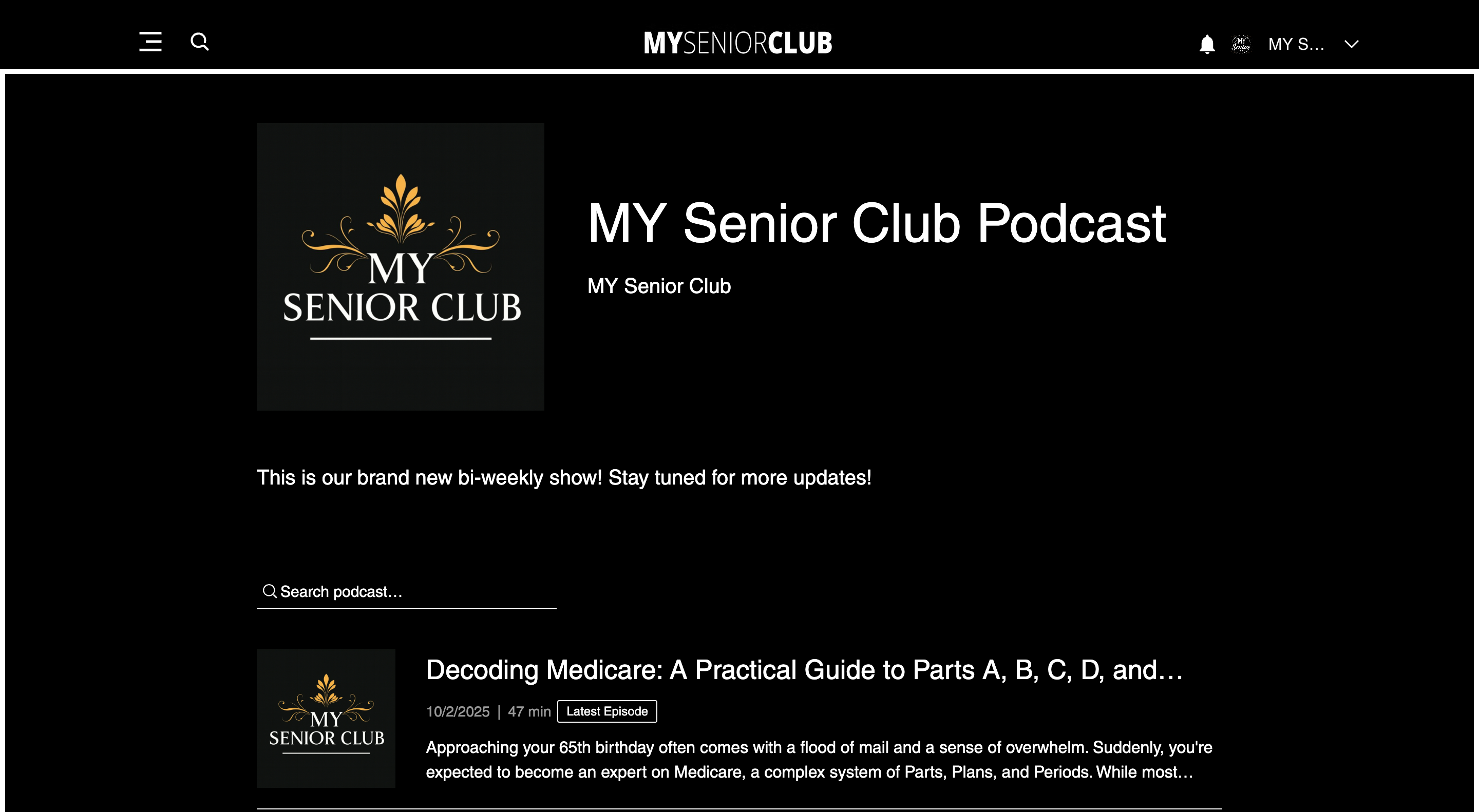 MY Senior Club forum — Podcast and Audio Books screenshot